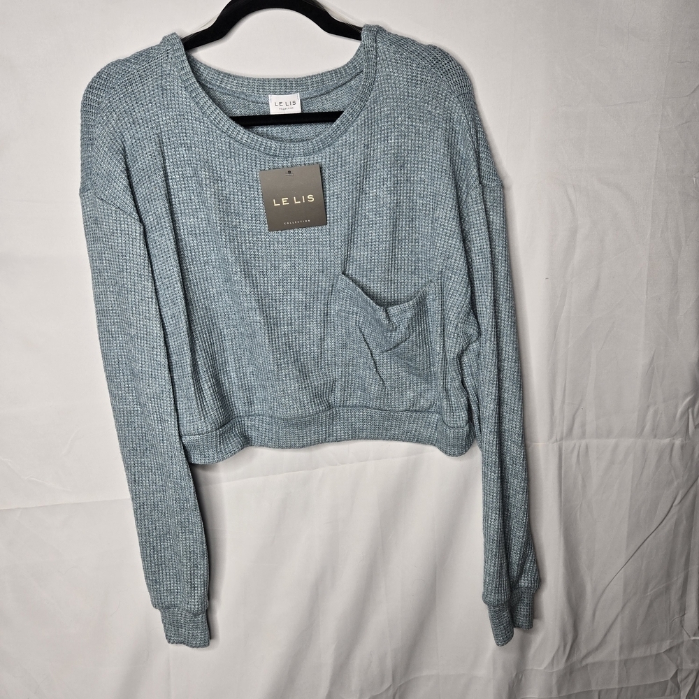 NWT Le Lis Teal Waffle Knit Long Sleeve One Pocket Top Relaxed Fit Lightweight